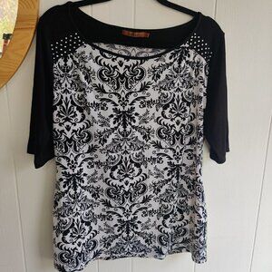 Top by Belldini in soft jersey. Colorway of Black, White, & Crystals for fun.SzL